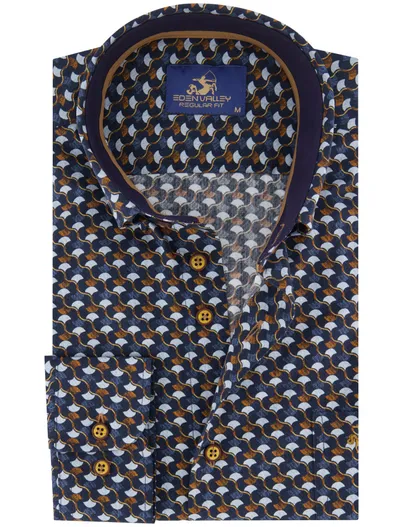 Eden Valley Casual overhemd Eden Valley regular fit oranje navy geprint