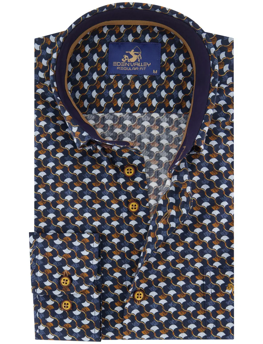 Eden Valley regular fit casual overhemd oranje navy katoen