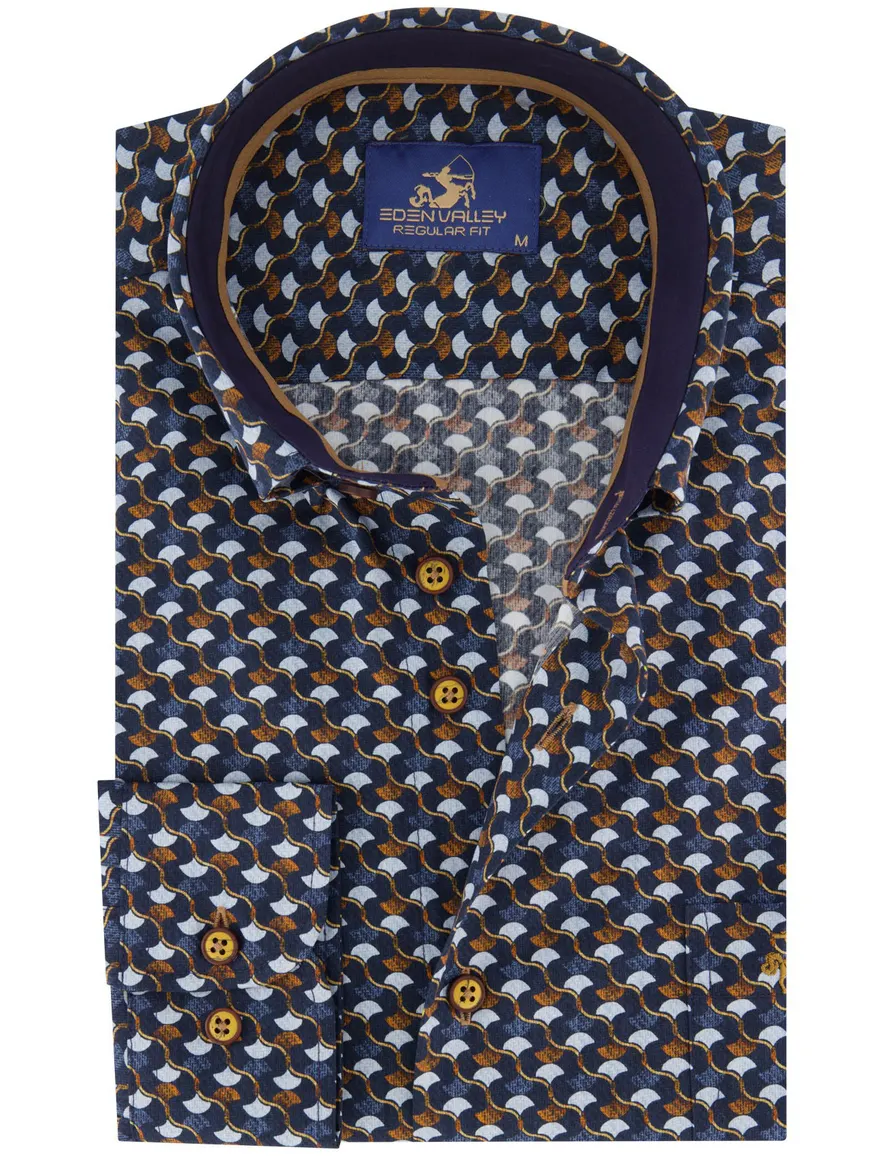 Eden Valley regular fit casual overhemd oranje navy katoen