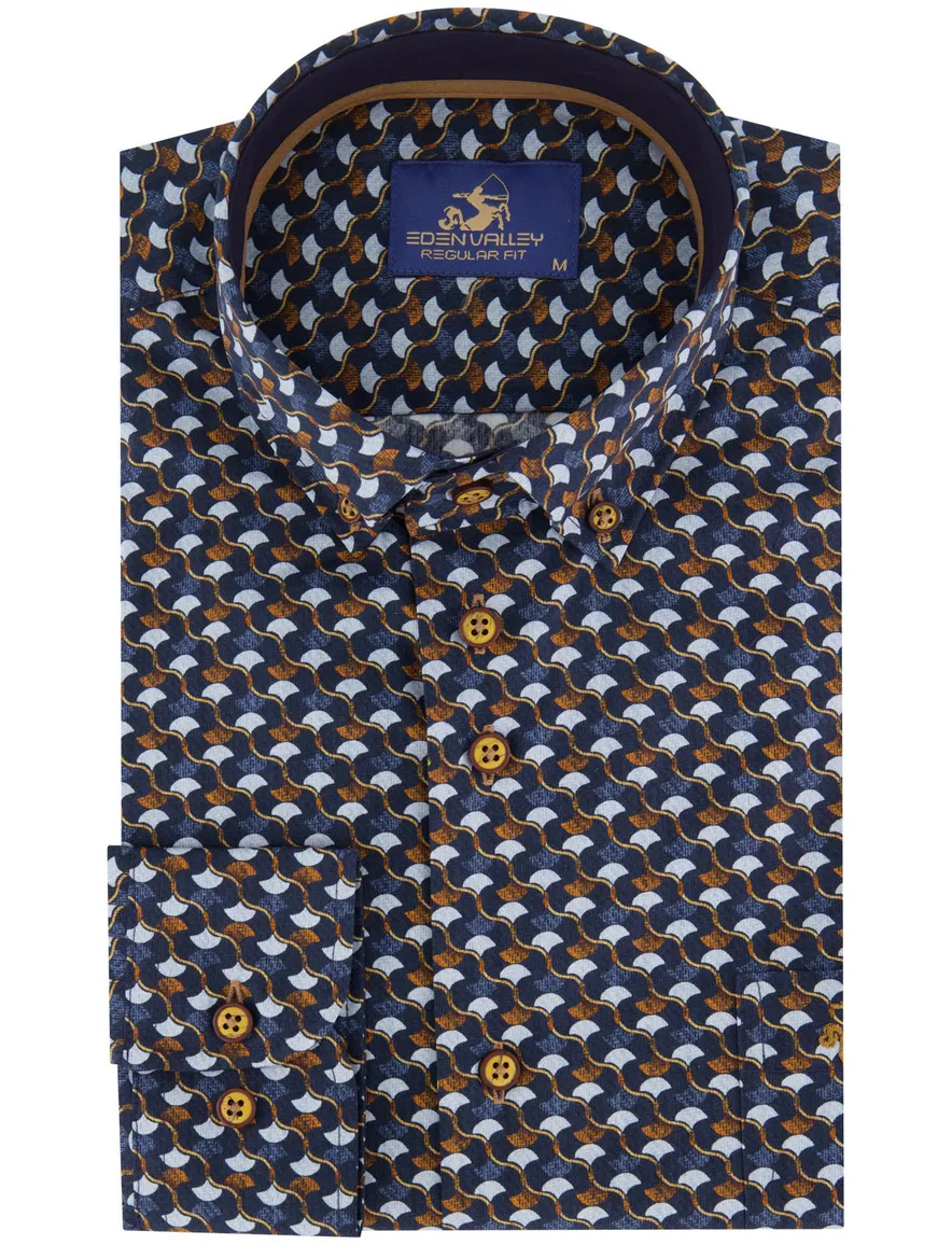 Eden Valley regular fit casual overhemd oranje navy katoen