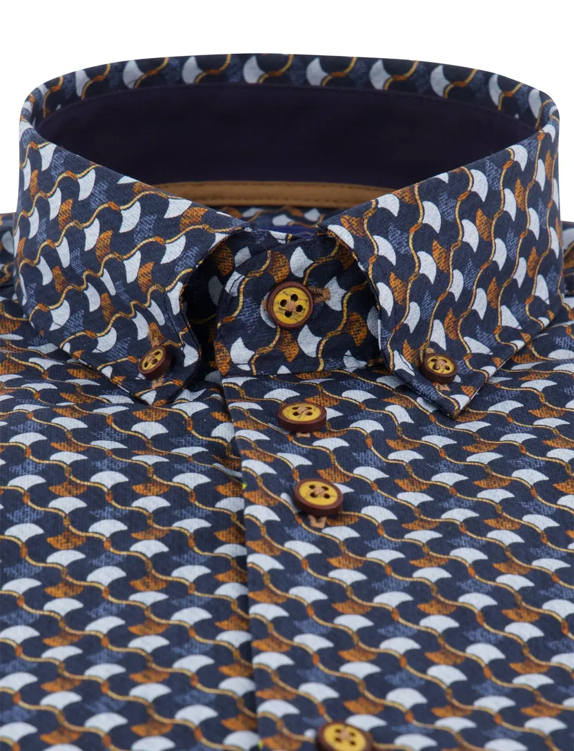 Casual overhemd Eden Valley regular fit oranje navy geprint