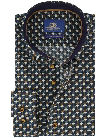 Eden Valley Eden Valley Overhemd Mouwlengte7 donkerblauw print modern fit