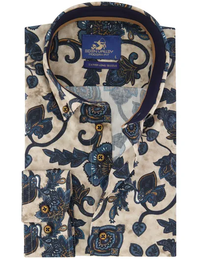Eden Valley Eden Valley overhemd ml 7 beige donkerblauw button-down collar