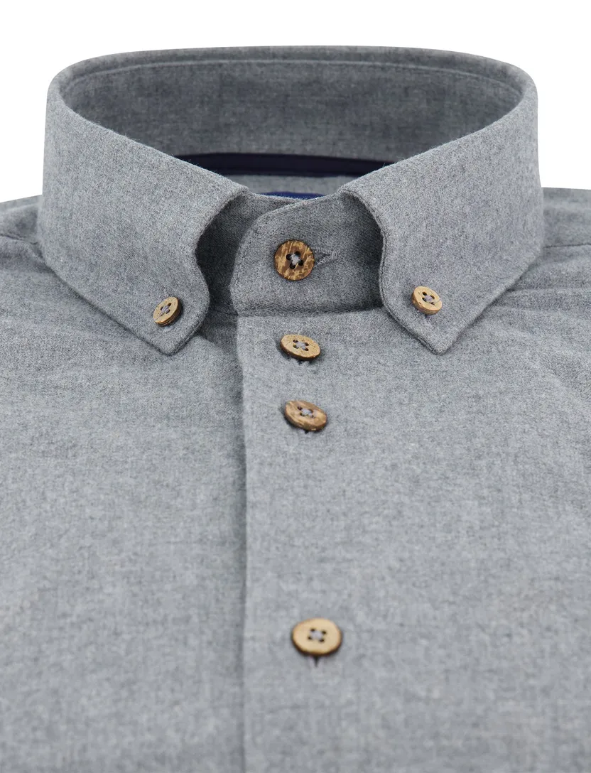Eden Valley overhemd mouwlengte 7 grijs katoen button-down collar