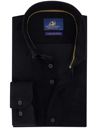 Eden Valley Eden Valley overhemd ml 7 zwart corduroy button-down collar