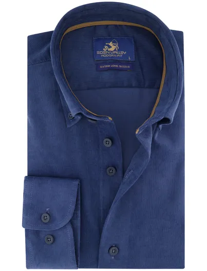 Eden Valley Eden Valley overhemd ml 7 blauw corduroy button-down collar