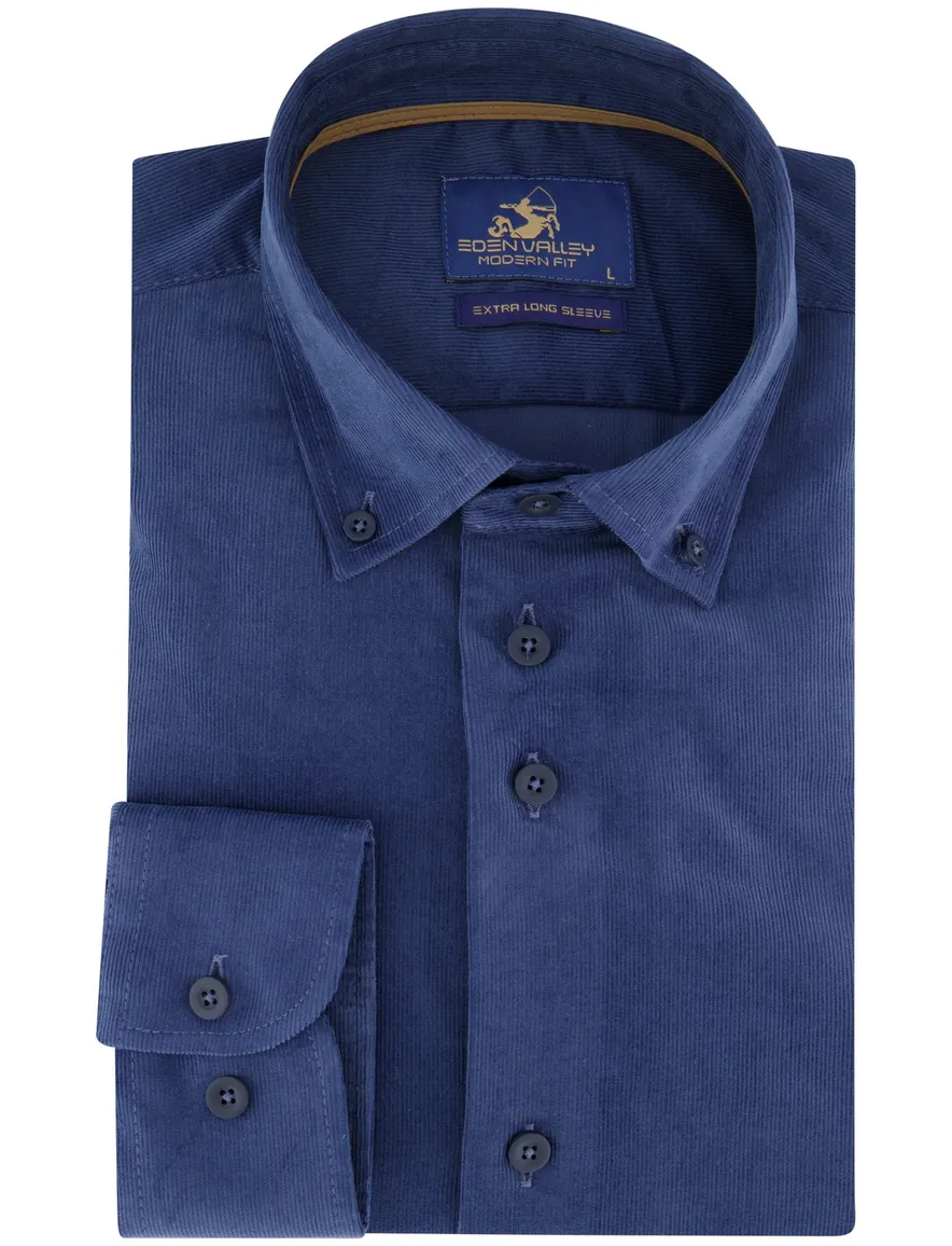 Eden Valley overhemd ml 7 blauw corduroy modern fit