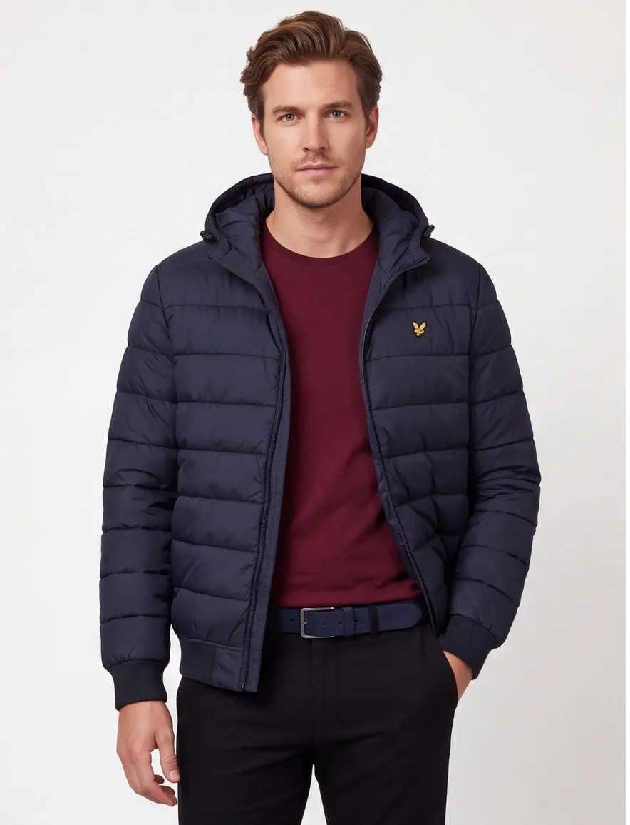 Lyle & scott winterjas effen donkerblauw gewatteerd