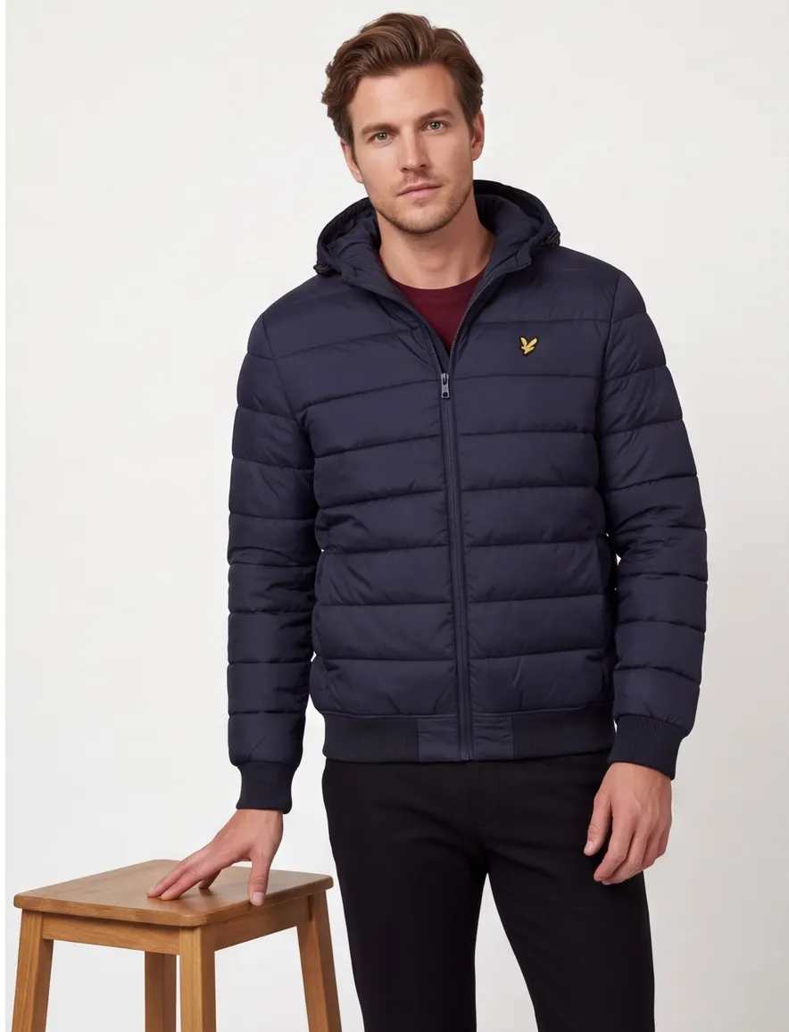 Lyle & scott winterjas effen donkerblauw gewatteerd