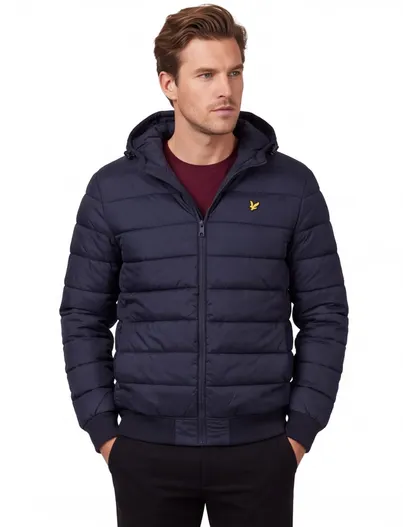 Lyle & Scott Lyle & scott winterjas donkerblauw gewatteerd effen