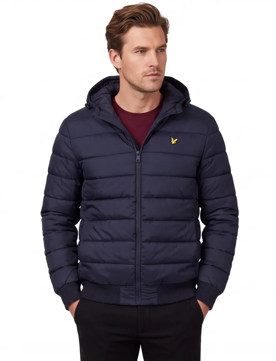 Lyle & scott winterjas effen donkerblauw gewatteerd
