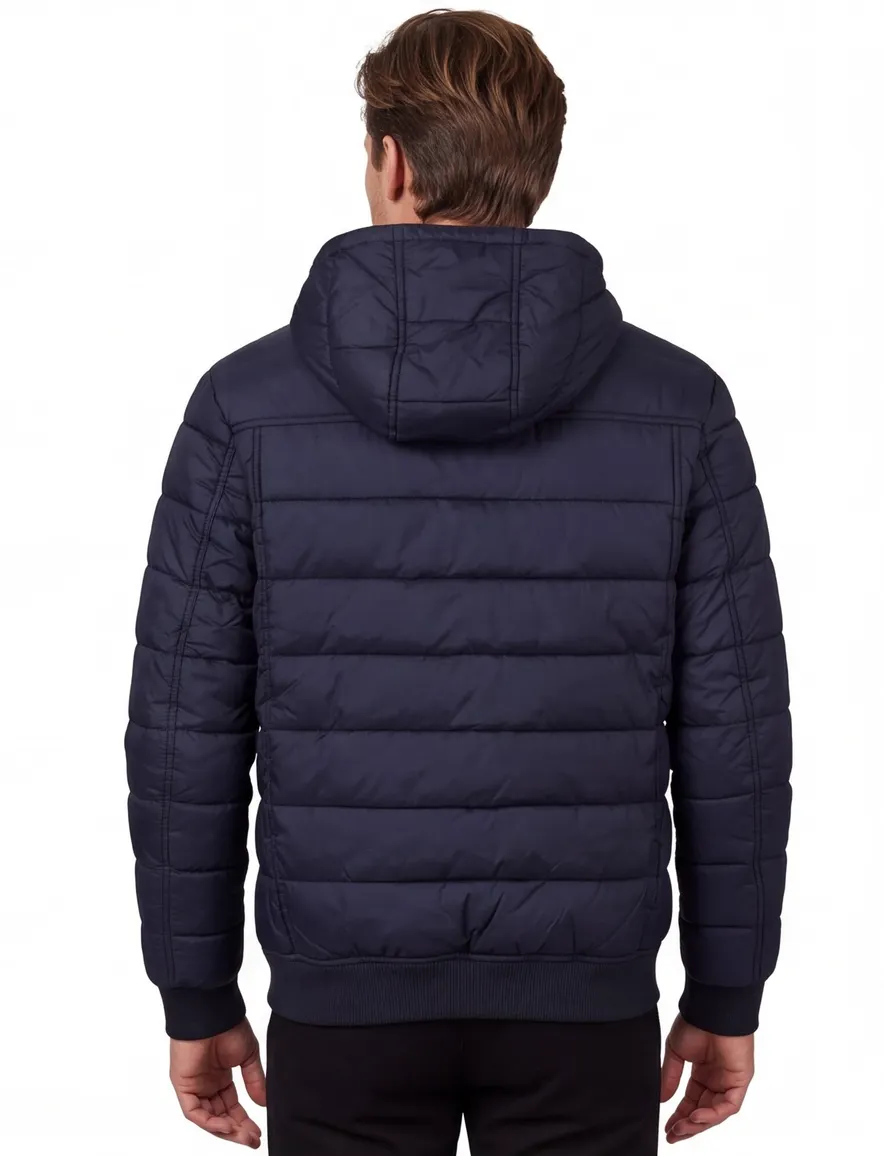 Lyle & scott winterjas effen donkerblauw gewatteerd