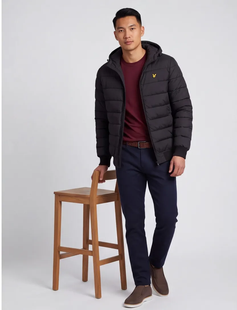 Lyle & scott winterjas zwart normale fit effen gewatteerd
