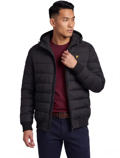 Lyle & Scott Lyle & scott winterjas zwart normale fit effen gewatteerd
