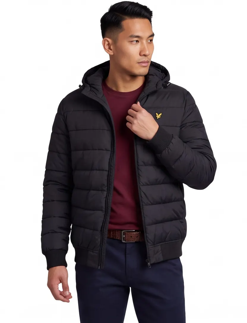 Lyle & scott winterjas zwart normale fit effen gewatteerd