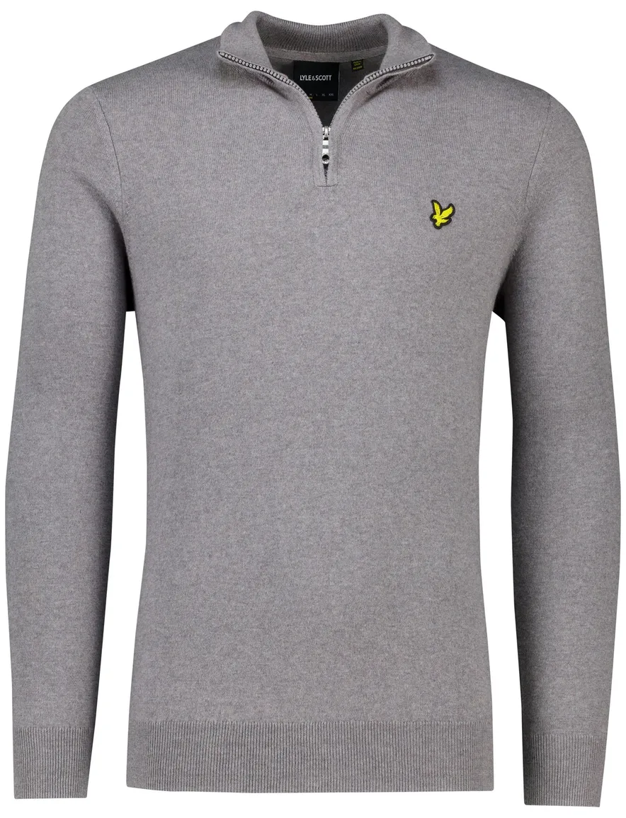 Lyle & Scott trui grijs effen half zip katoen