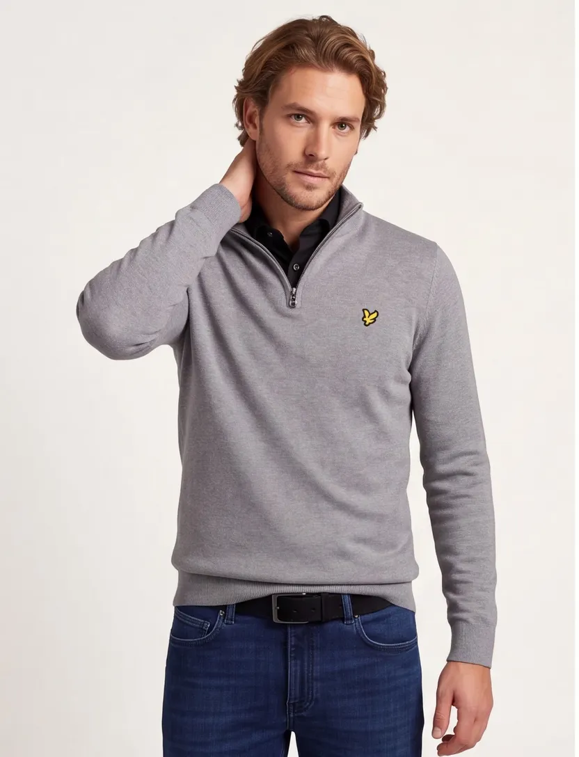 trui Lyle & Scott grijs gemeleerd katoen slim fit