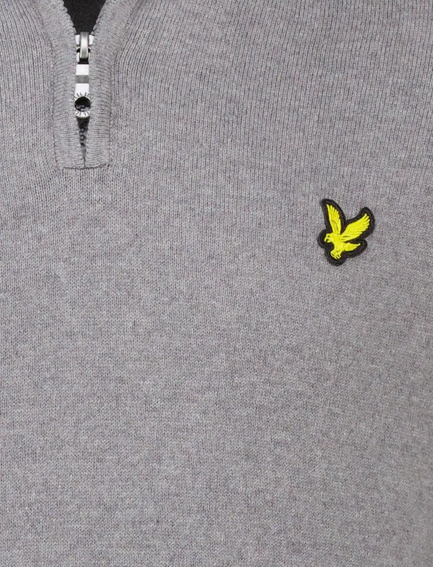 Lyle & Scott trui grijs effen half zip katoen