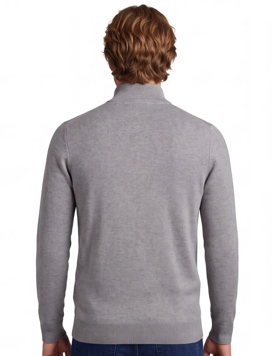 Lyle & Scott trui grijs effen half zip katoen