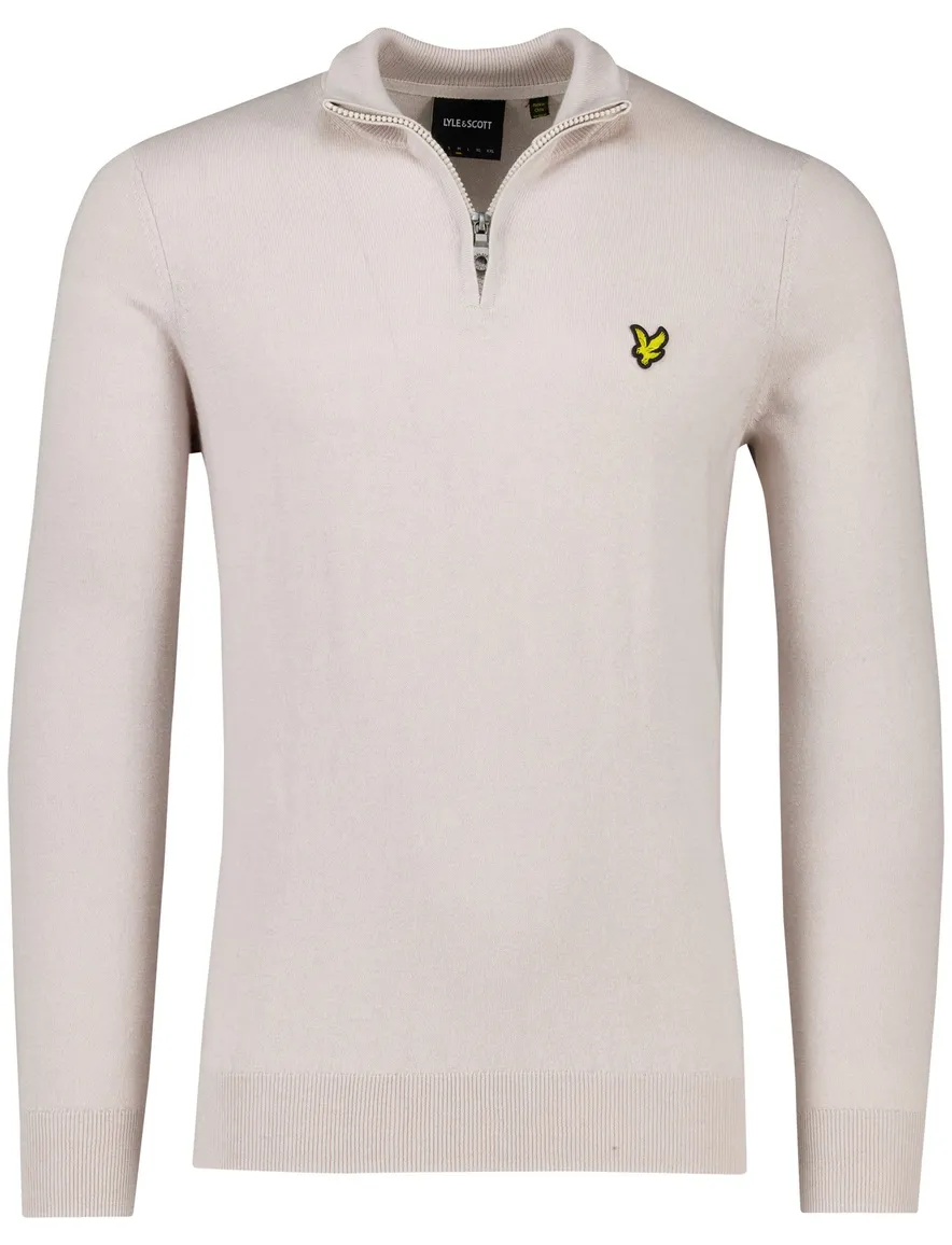 Lyle & Scott trui beige effen slim fit katoen
