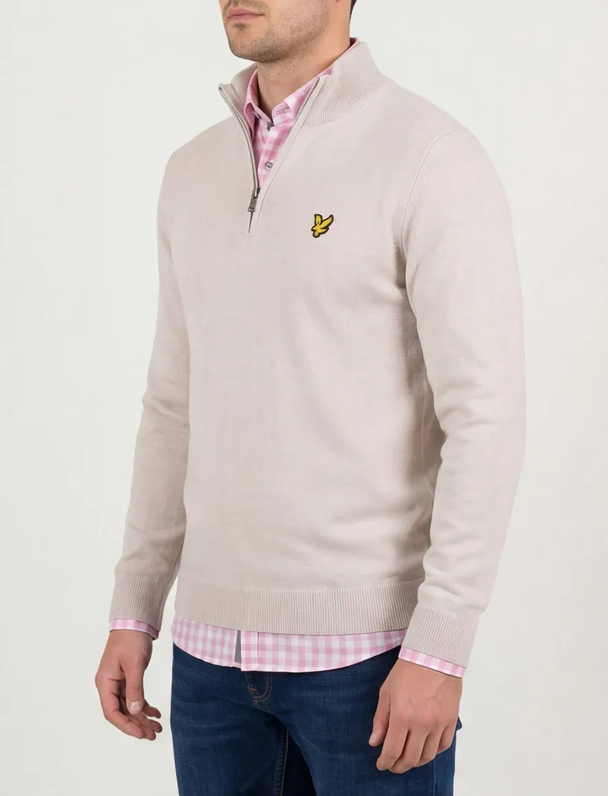 Lyle & Scott trui beige effen slim fit katoen