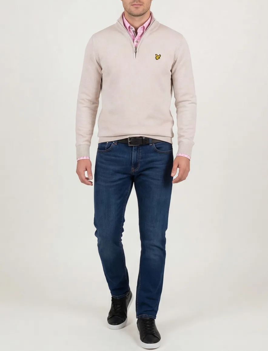 Lyle & Scott trui beige effen slim fit katoen