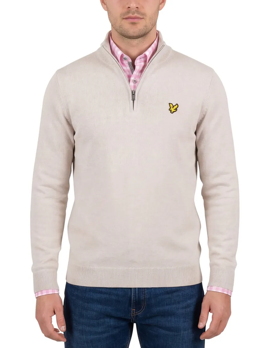 Lyle & Scott trui beige effen slim fit katoen