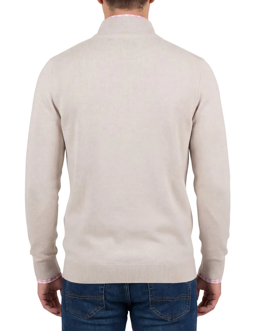 Lyle & Scott trui beige effen slim fit katoen