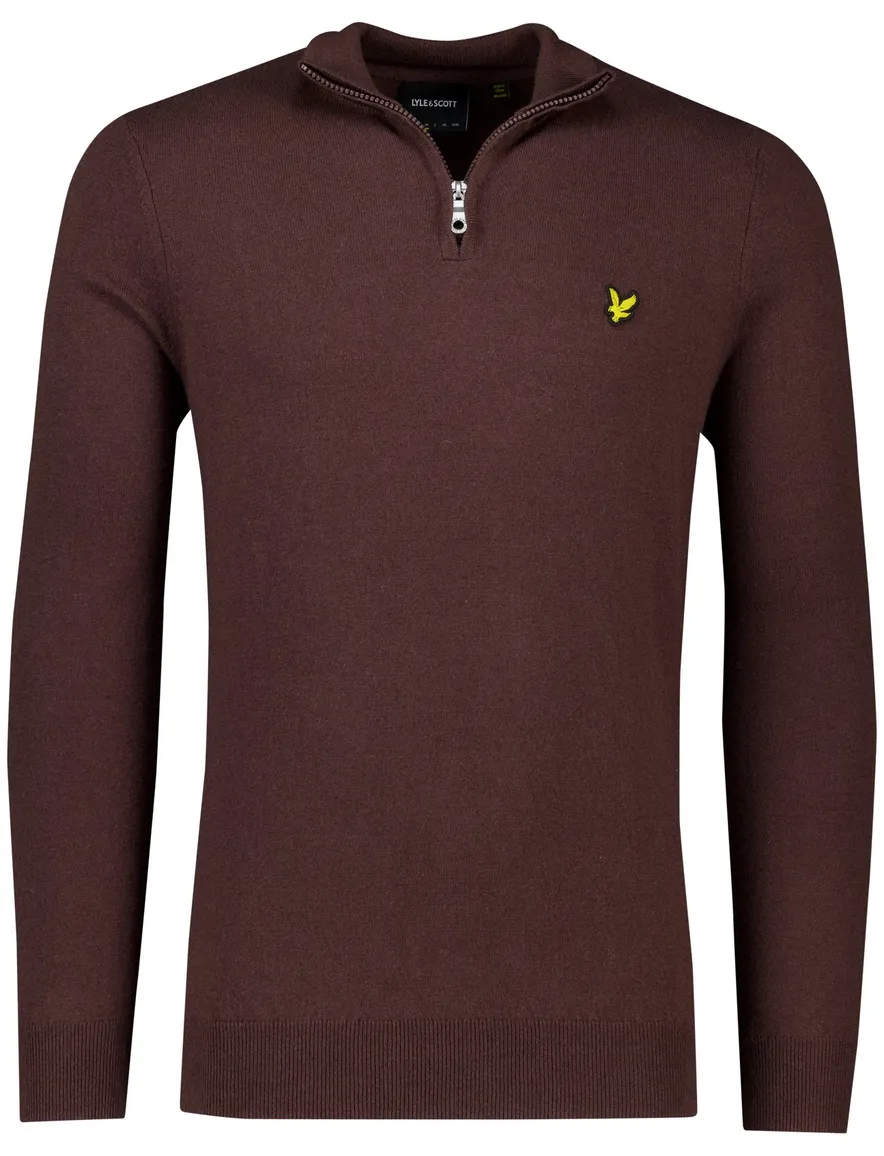 Lyle & Scott trui bruin effen slim fit katoen