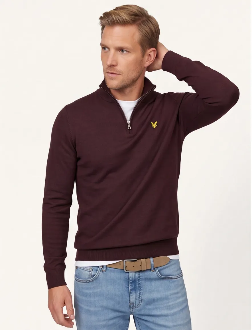 Lyle & Scott trui bruin effen slim fit katoen