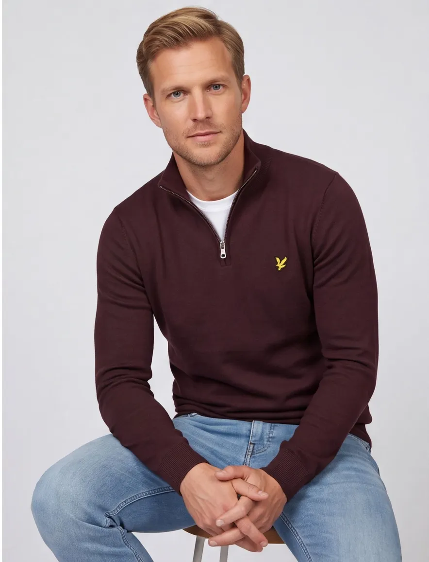 Lyle & Scott trui bruin effen slim fit katoen