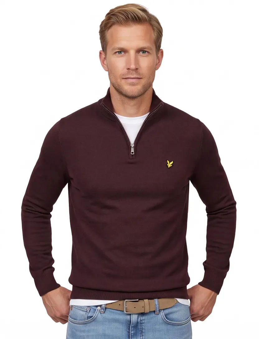 katoenen trui Lyle & Scott bruin effen slim fit