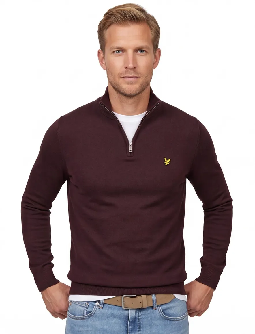 Lyle & Scott trui bruin effen slim fit katoen