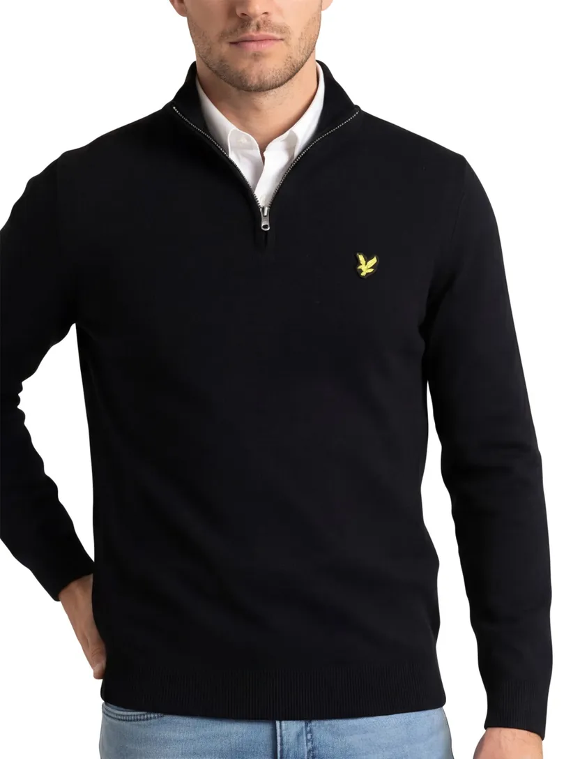 katoenen trui Lyle & Scott zwart effen slim fit