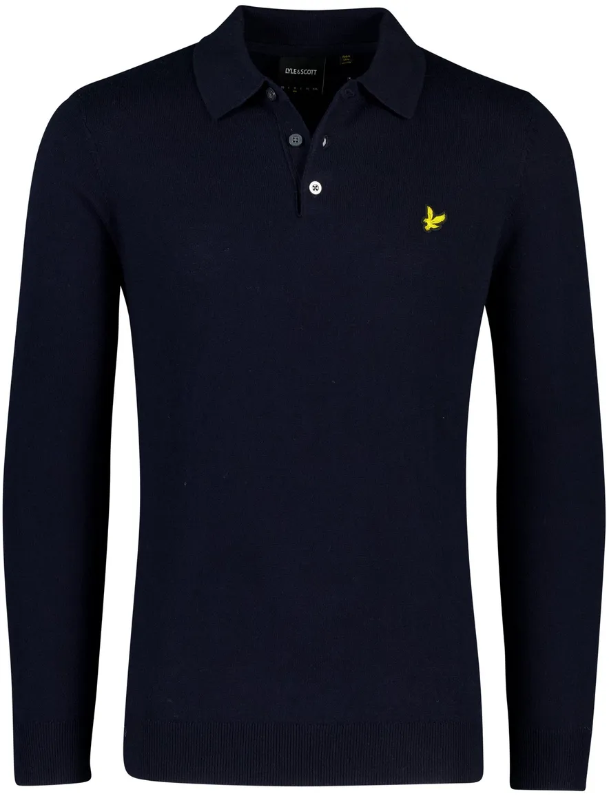 Donkerblauwe lange mouwen polo Lyle & Scott normale fit