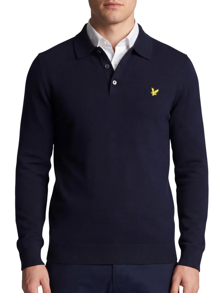 Donkerblauwe lange mouwen polo Lyle & Scott normale fit