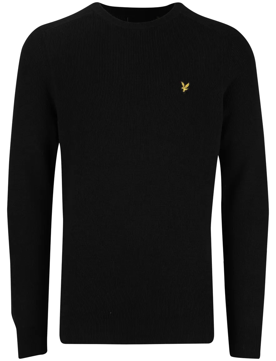Lyle & Scott trui zwart gebreid katoen slim fit effen