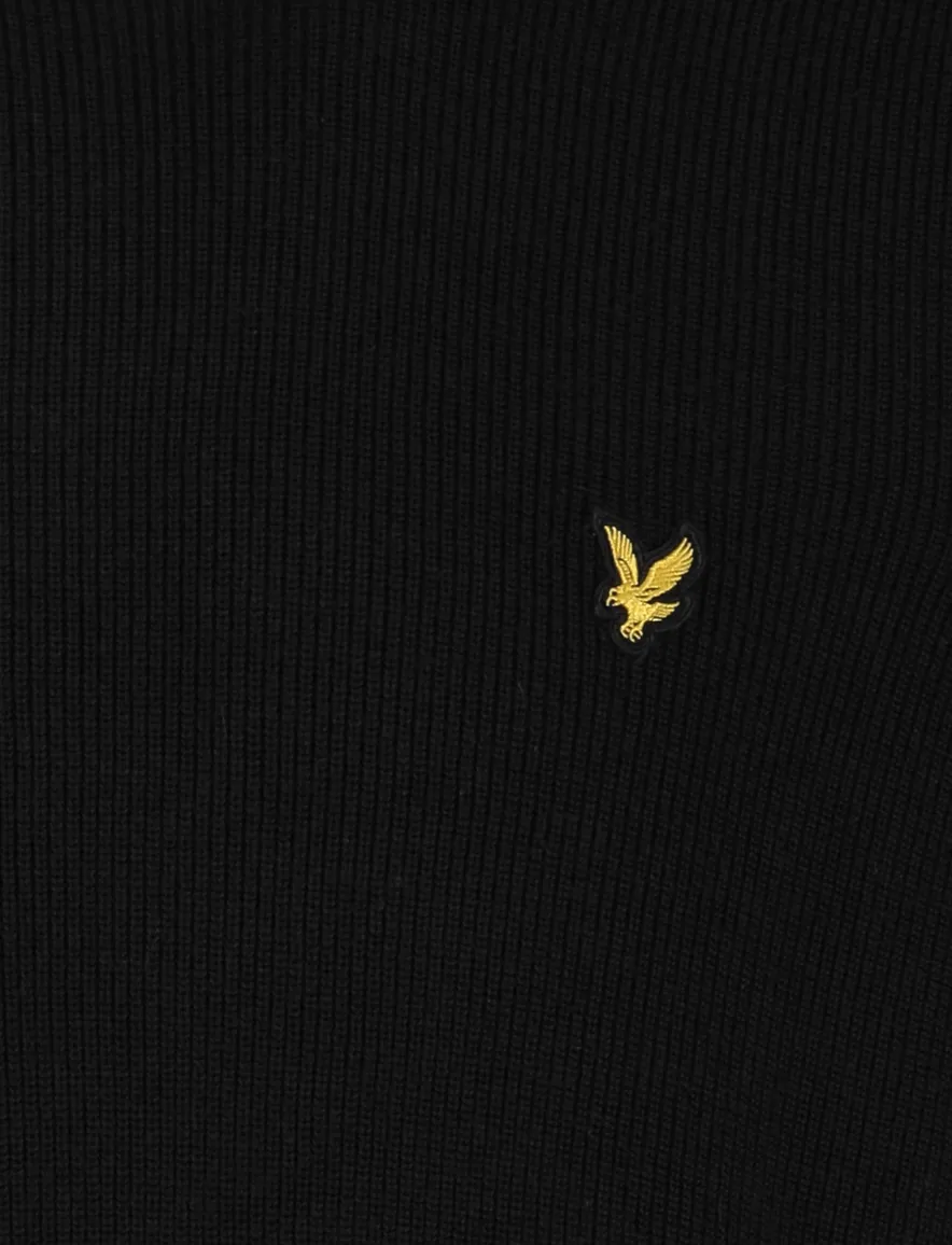 Lyle & Scott trui zwart gebreid katoen slim fit effen
