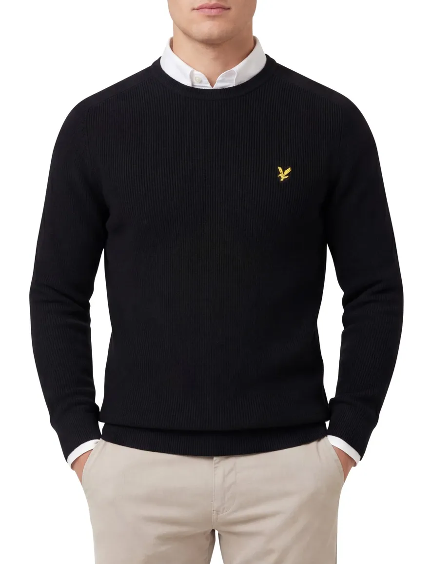 Lyle & Scott trui zwart gebreid katoen slim fit effen