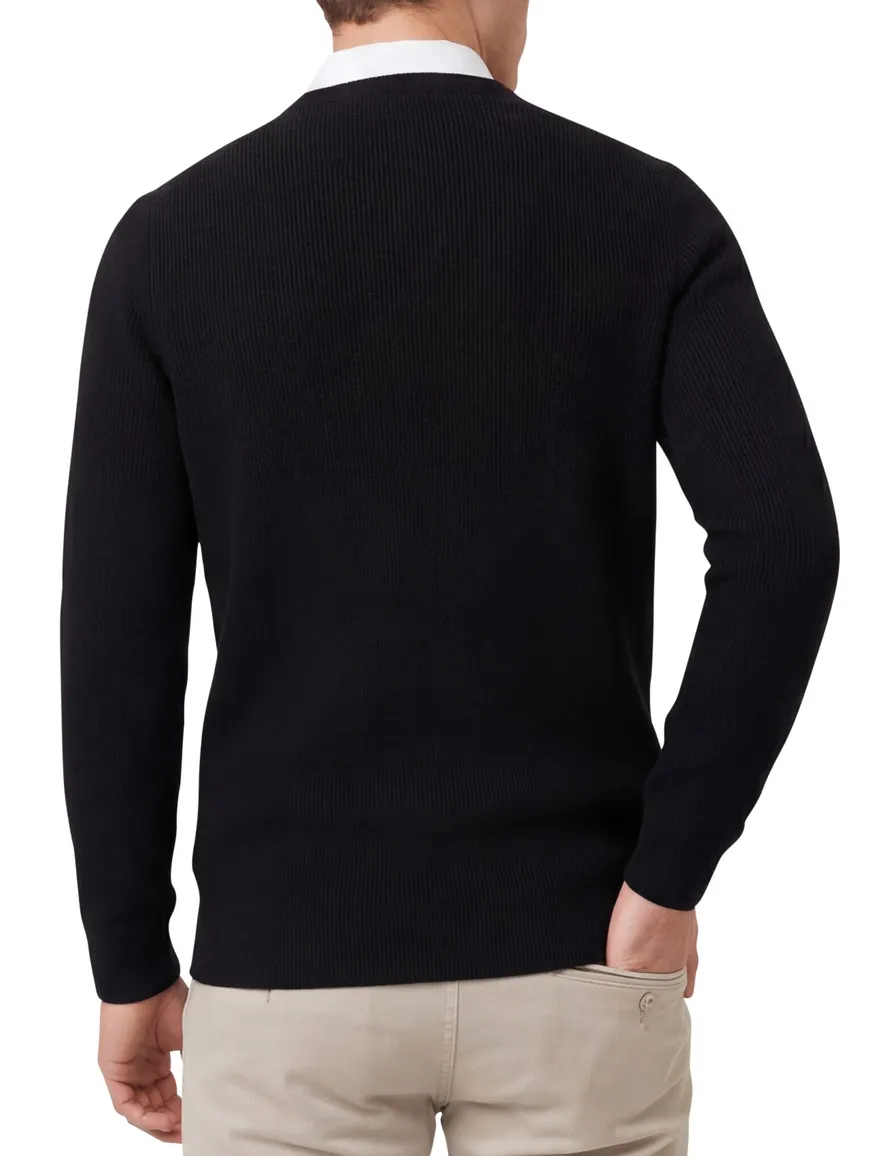 Lyle & Scott trui zwart gebreid katoen slim fit effen