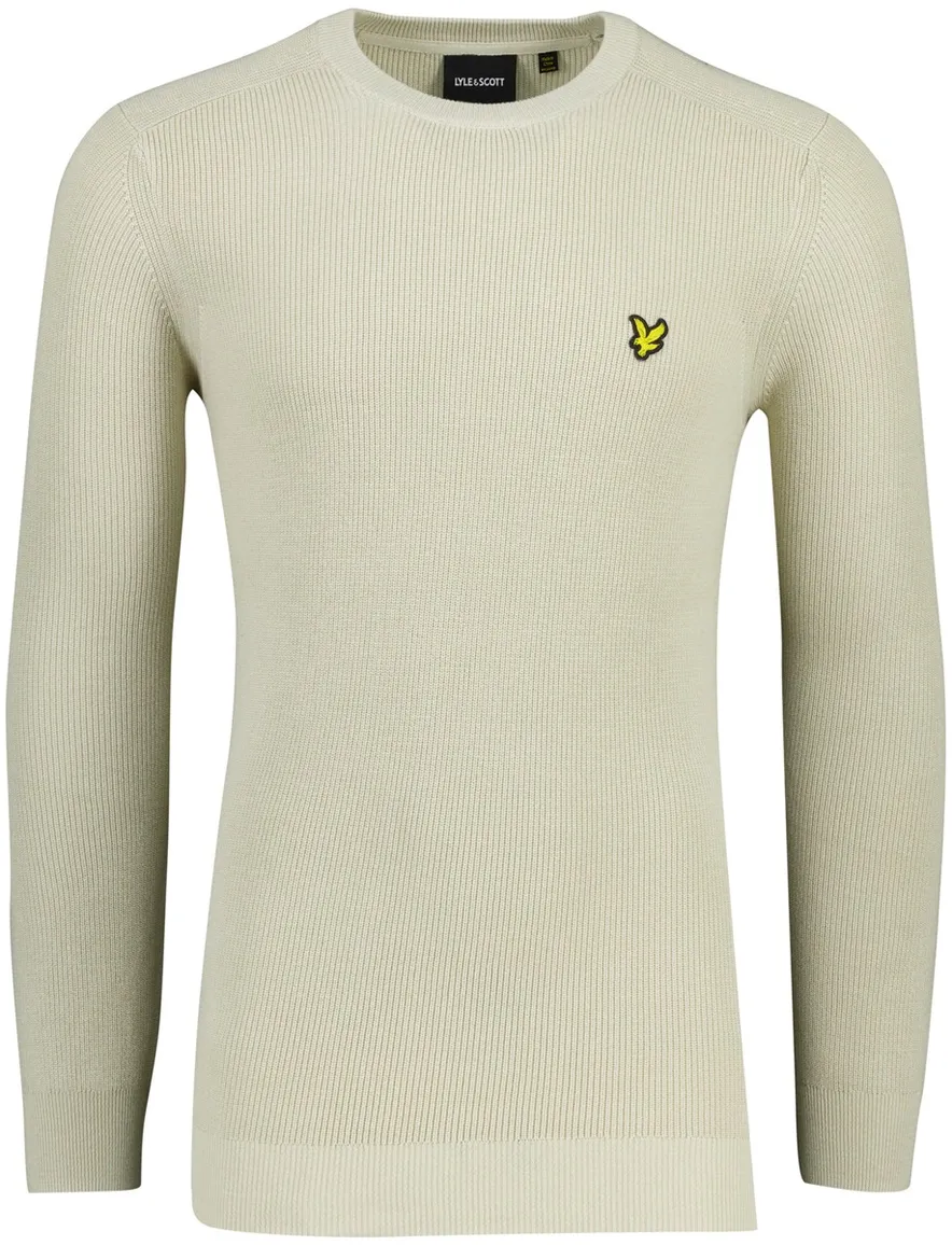 Lyle & Scott trui creme ronde hals grof gebried