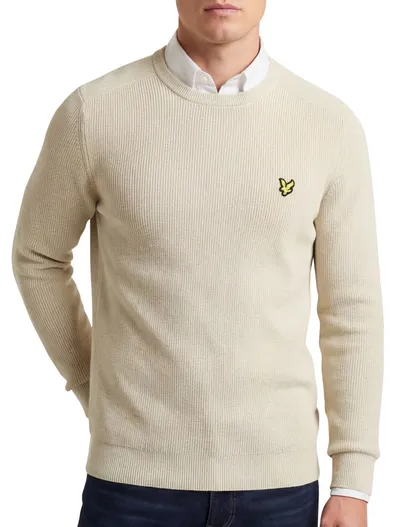 Lyle & Scott Lyle & Scott trui creme ronde hals grof gebried