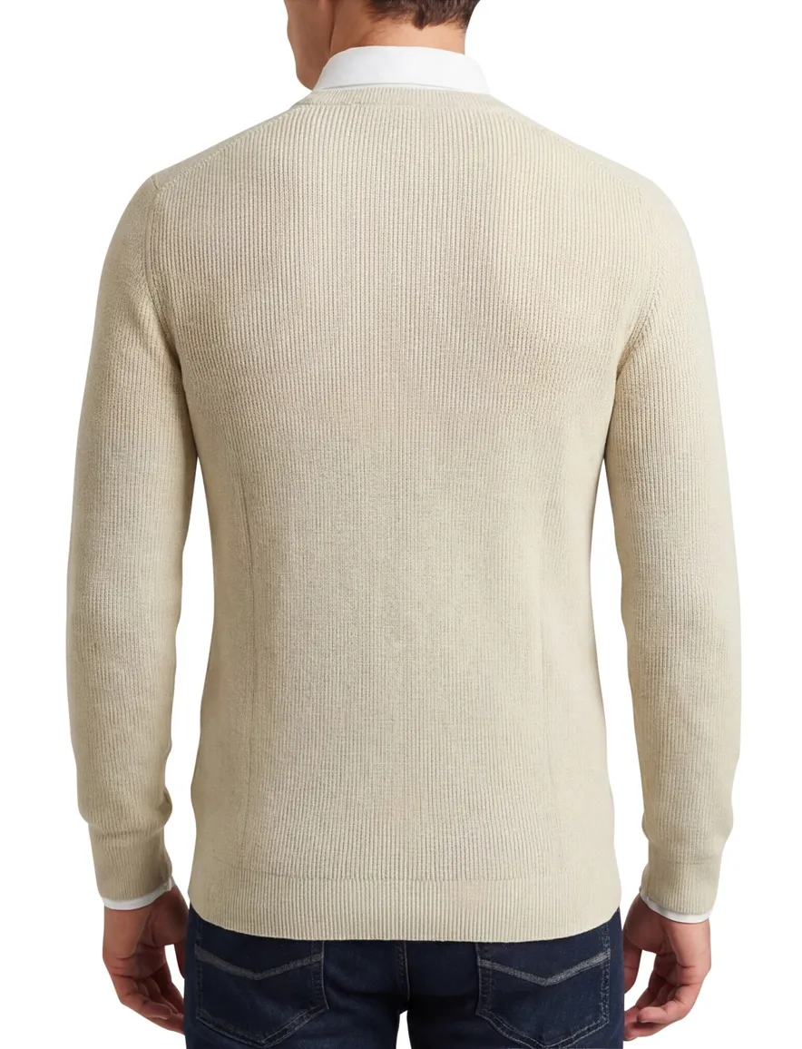 Lyle & Scott trui creme ronde hals grof gebried