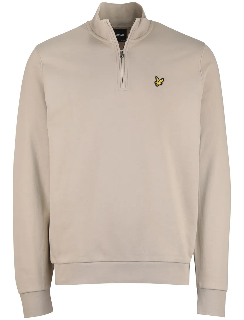 Lyle & Scott half zip trui beige katoen effen
