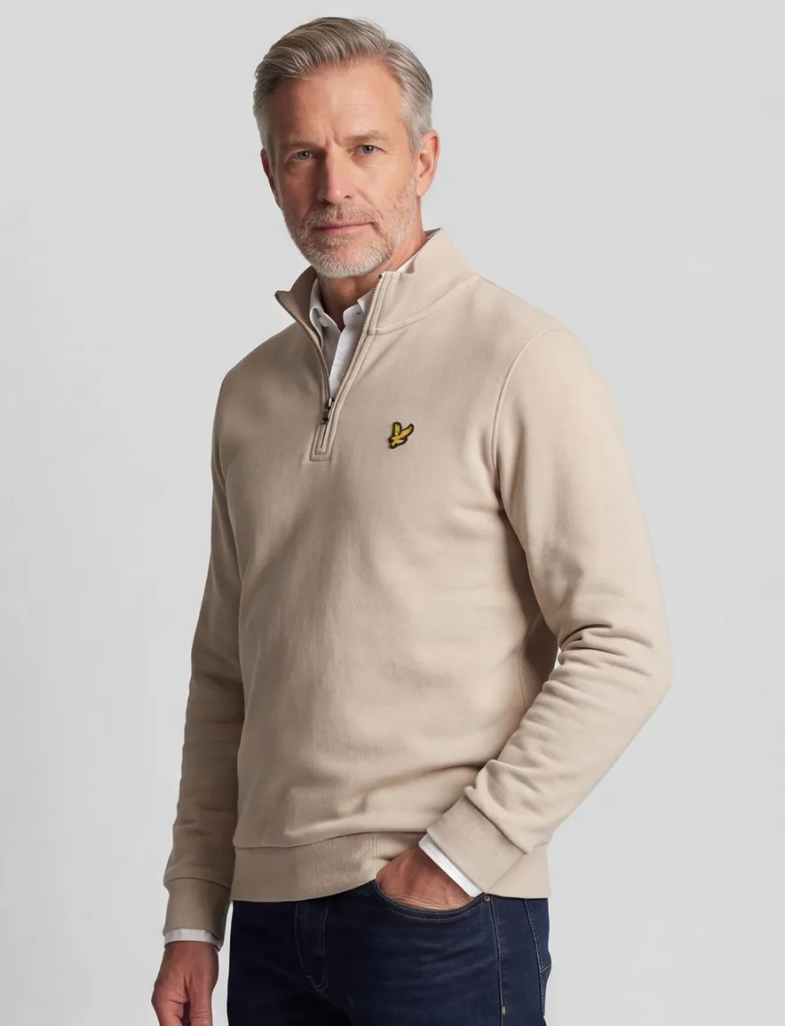 Lyle & Scott half zip trui beige normale fit