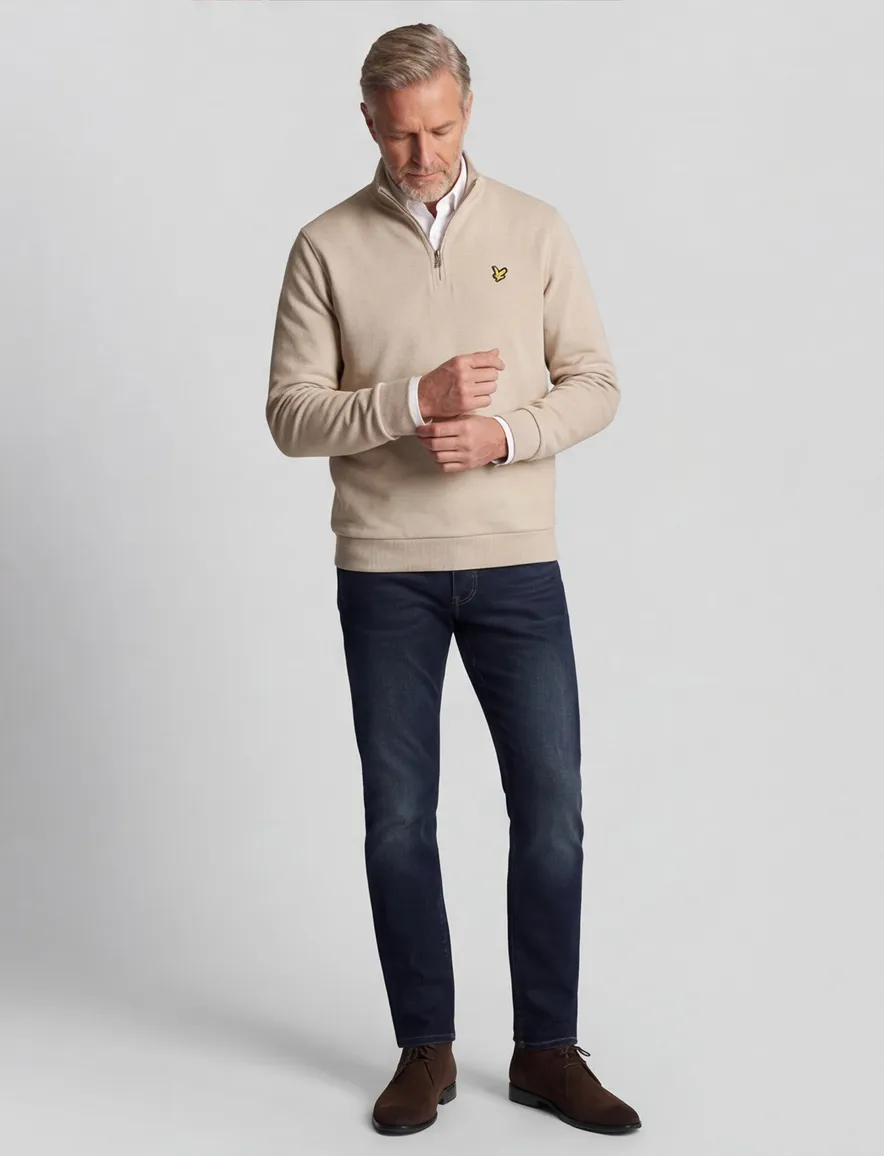 Lyle & Scott half zip trui beige normale fit