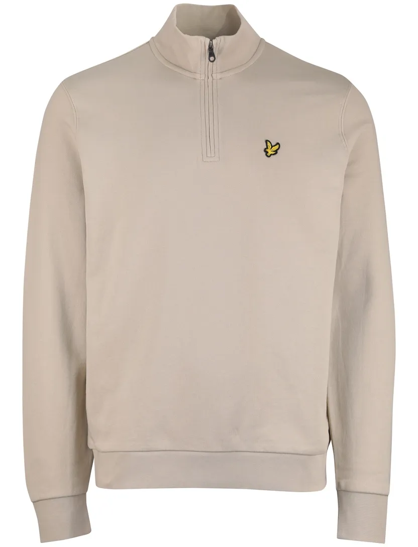 Lyle & Scott half zip trui beige katoen effen