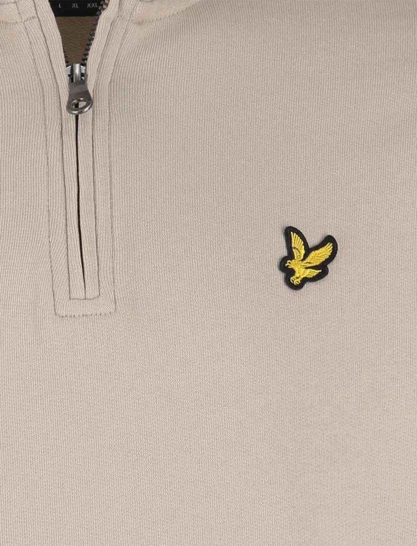 Lyle & Scott half zip trui beige katoen effen