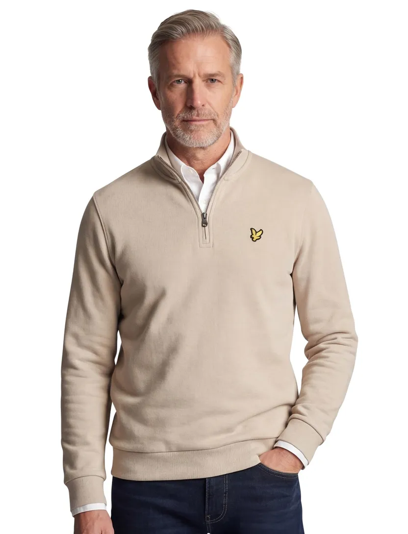 Lyle & Scott half zip trui beige katoen effen