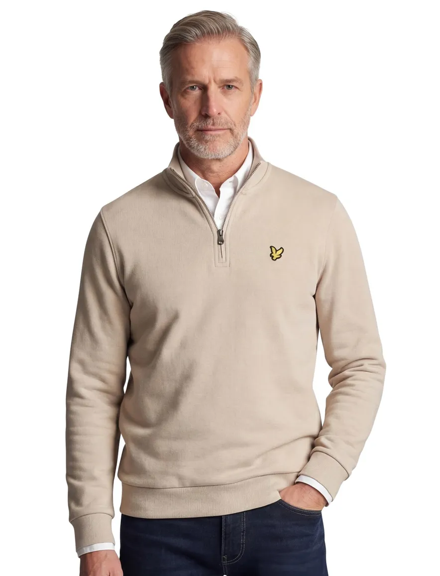 Lyle & Scott half zip trui beige normale fit